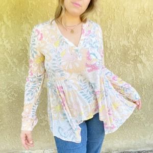 Maeve Anthropologie Laiken floral print flowy boho v neck blouse top Sz 8